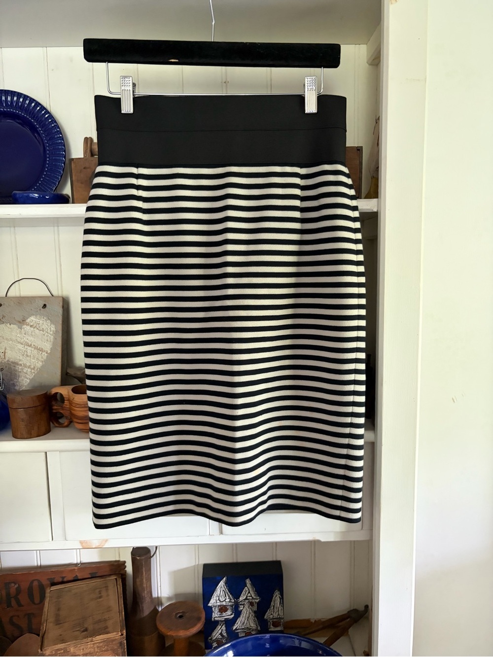 Akris Classic Black and White Striped Pencil Skirt